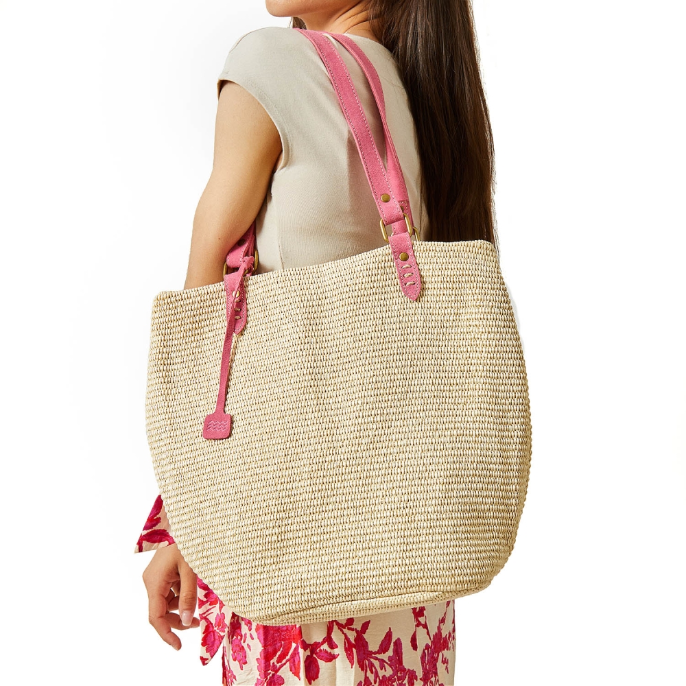 Pink Raffia Bag